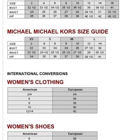 Michael Kors shoe size chart